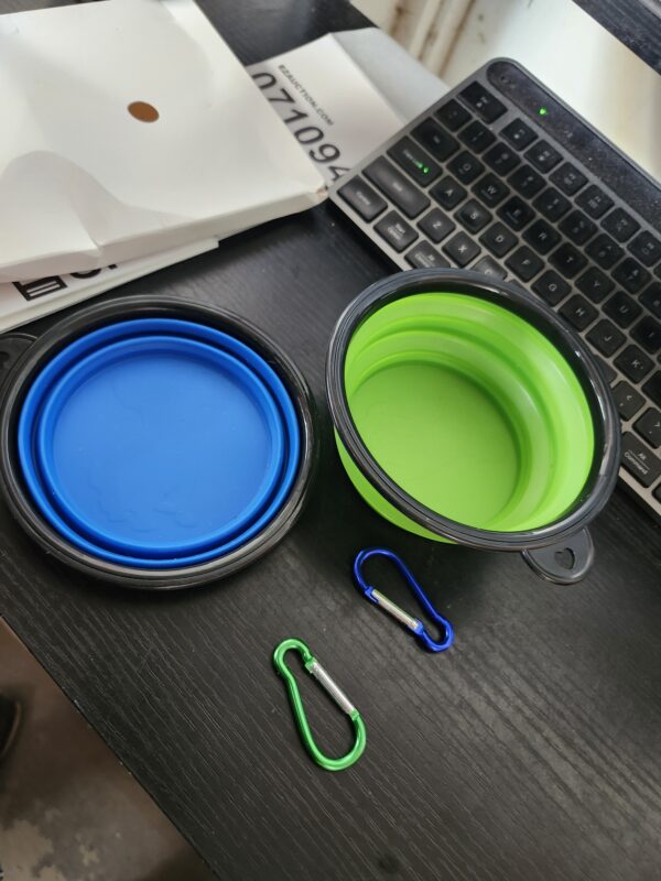 Dog Bowl Pet Collapsible Bowls, 2 Pack for Cats Dogs, Portable Pet Feeding Watering Dish for Walking Parking Traveling with 2 Carabiners (Small, Blue+Green) | EZ Auction