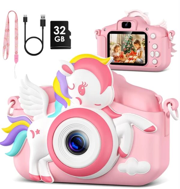 Kids Camera -Kids Camera for Girls,Christmas Birthday Gifts for Girls Portable Toy for 3 4 5 6 7 8 9 Year Old Girl Selfie 1080P HD Video Camera with 32GB Card -Pink | EZ Auction