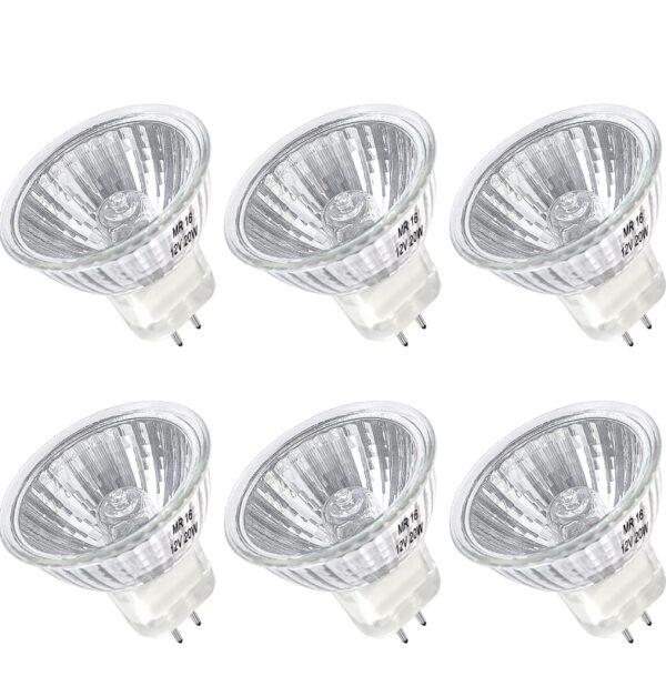 MR16 Halogen Bulb 20W Dimmable 12V GU5.3 Bi Pin Base Spotlight with Long Lifespan, 2700K Warm White MR16 Bulbs with Clear Glass Cover for Landscape, Track Lights, Fiber Optics, Desk Lamps, 6 Pack | EZ Auction