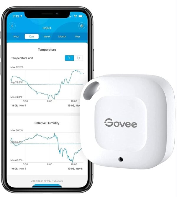 Govee Bluetooth Hygrometer Thermometer, Wireless Thermometer, Mini Humidity Sensor with Notification Alert, Data Storage and Export, 262 Feet Connecting Range | EZ Auction