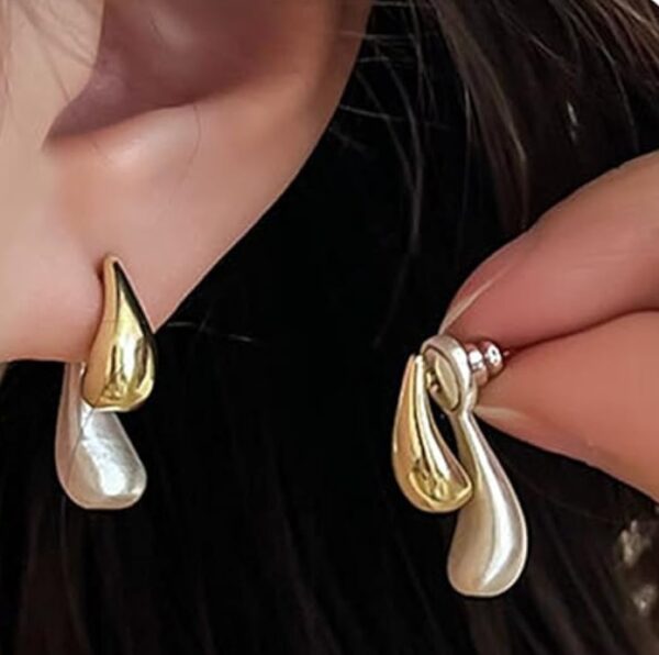 Two Tone Gold Silver Tear Drop Earrings for Women Teardrop Front and Back Dangle Earrings Double Sided Stud Earrings for Girl Jewelry Gift | EZ Auction