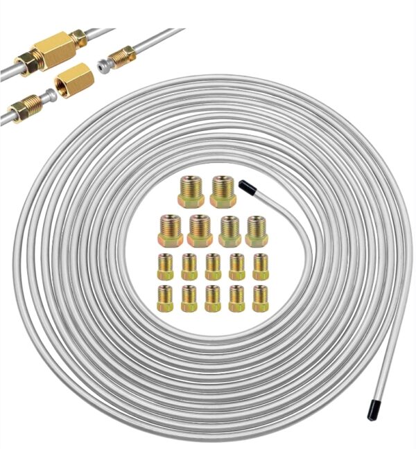 3/16inch x 25 ft Brake Line Tubing Kit Flexible Zinc Coated Alloy Brake Line Tubing Coil with 16 Inverted Flare Fittings SAE Standard | EZ Auction