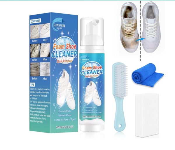 White Shoe Cleaner, 6.76 Oz Shoe Cleaner Kit with Brush and Towel, Sneaker Cleaner Work on Leather, Knit, Canvas, Suede, PU | EZ Auction