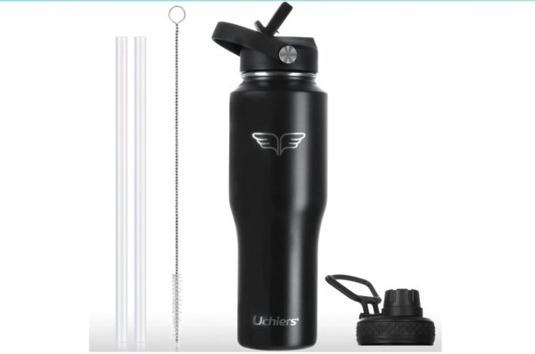 40 oz Stainless Steel Water Bottle with Straw Fits in Cup Holders, Insulated Tumbler Travel Flask with Straw Lid Spout Cap, Leak-proof Double Wall Keep Cold for 24 Hrs, Hot for 12 Hrs | EZ Auction