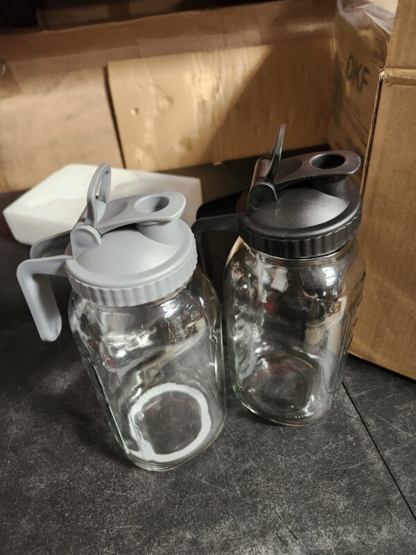 64 oz Glass Pitcher with Lid 2 Pack,2 Quart Mason Jar Pitcher with Lid and Spout - Half Gallon Mason Jar Pitcher Wide Mouth for Iced Tea/Sun Tea/Coffee/Juice, Glass Jars with Lids (Black & Gray) | EZ Auction