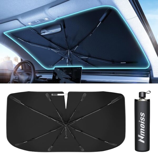 [2024 Upgrade] Nmoiss Windshield Sunshade Umbrella Car - [Newest Vinyl Coating] Protect Car from Sun Rays & Heat Damage Keep Cool and Protect Interior Small (52" L x 31" W) | EZ Auction