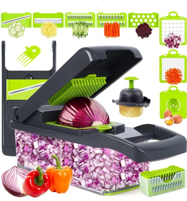 Vegetable Chopper, Onion Chopper, Mandolin Slicer,Pro 10 in 1professional food Choppermultifunctional Vegetable Chopper and Slicer, Dicing Machine, AdjustableVegetable Cutter With Container (Grey) | EZ Auction