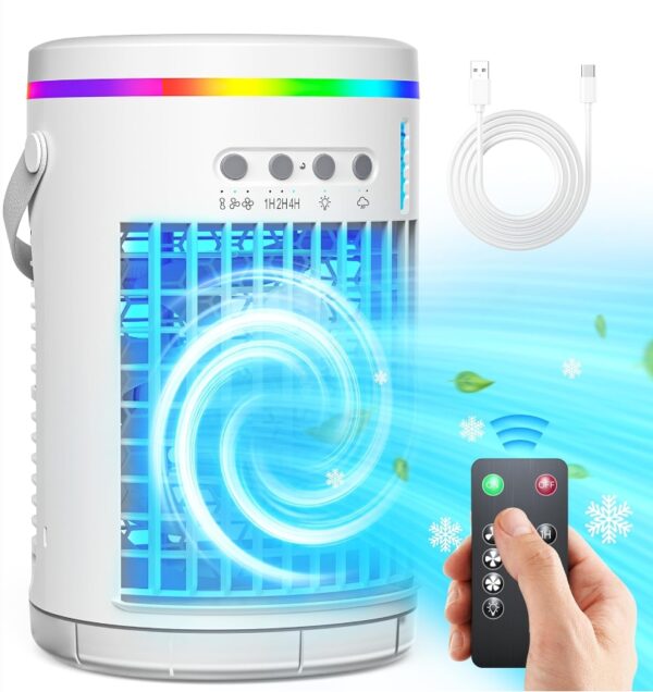 4 in 1 Portable Air Conditioners,1400ml Evaporative Mini Air Conditioner,7 Color Lights Personal Air Conditioner Portable, 3 Speed Portable AC Unit for Room Bedroom Office Camping | EZ Auction