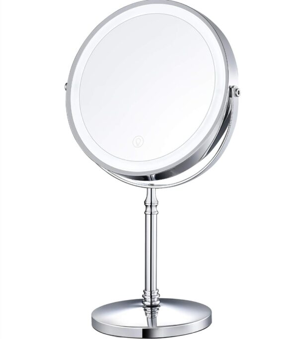 8" Lighted Makeup Mirror, 10X Makeup Mirror with Lights, Double Sided Dimmable Magnifying Mirror with Light, Rechargeable and Brightness Adjustable, Cordless Vanity Mirror with Lights | EZ Auction