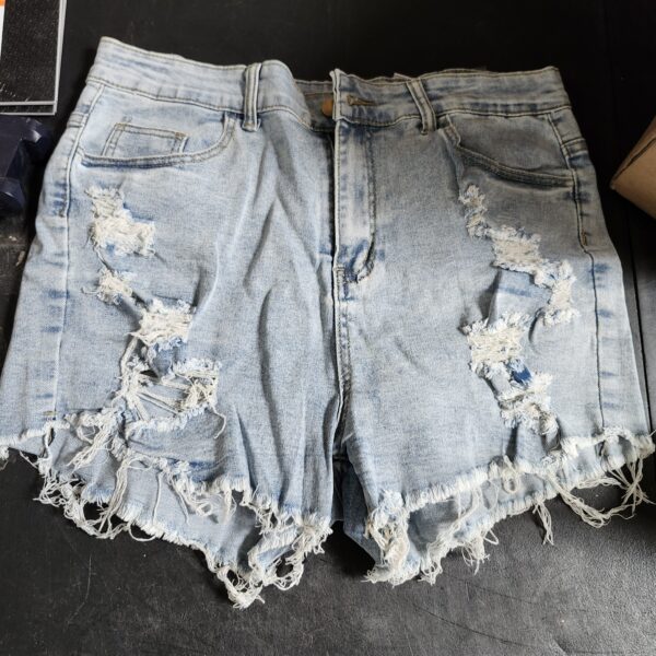 (SIZE L)Women's Ripped Denim Jean Shorts Mid Rise Summer Hot Raw Hem Casual Shorts | EZ Auction