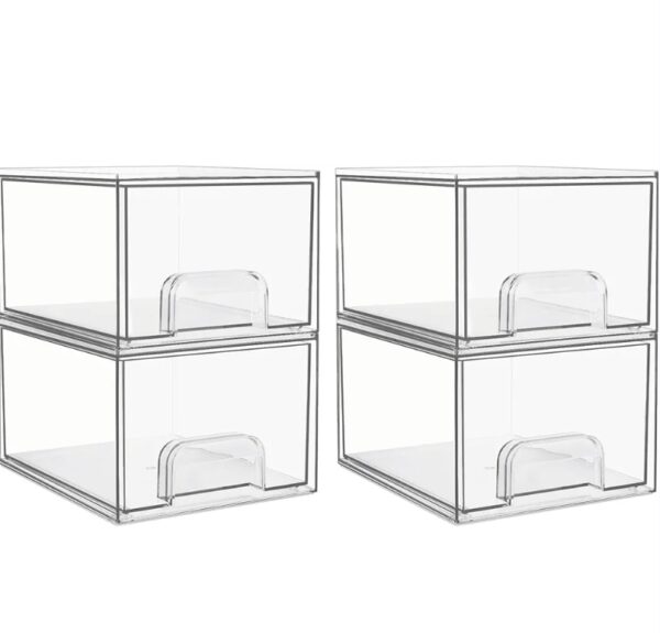 Vtopmart 4 Pack Clear Stackable Storage Drawers, 4.4'' Tall Acrylic Bathroom Makeup Organizer,Plastic Storage Bins For Vanity, Undersink, Kitchen Cabinets, Pantry, Home Organization and Storage | EZ Auction