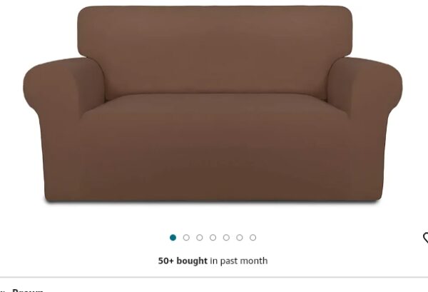 PureFit Super Stretch Sofa Slipcover – Spandex Non Slip Soft Couch Sofa Cover, Washable Furniture Protector with Non Skid Foam and Elastic Bottom for Kids, Pets （Loveseat, Brown） | EZ Auction