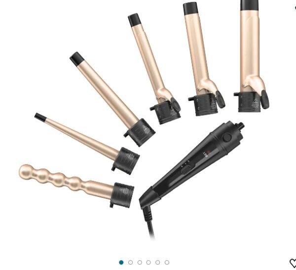 6-in-1 Curling Iron, Professional Instant Heat Up Hair Curling Wand Set with 6 Interchangeable Ceramic Barrels (0.35'' to 1.25'') and 2 Temperature Adjustments, Heat Protective Glove & 2 Clips | EZ Auction