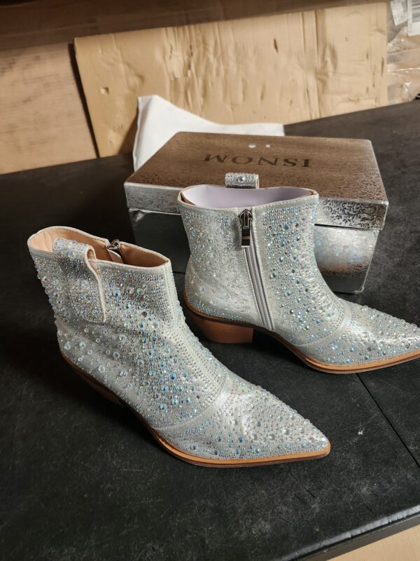 SIZE 8* ISNOM Rhinestone Cowboy Boots Sparkly Ankle Boots with Pointed Toe and Chunky Heel Design | EZ Auction