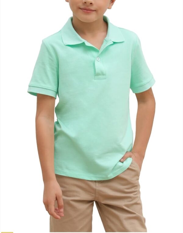 (L)Boys' School Uniform Short Sleeve Polo Shirt, Button Closure, Moisture Wicking Stretch Sport Shirts for Kids and Teens | EZ Auction