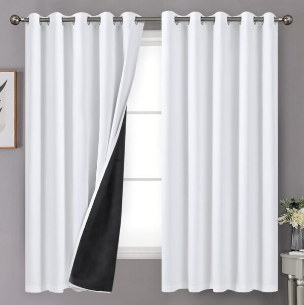 YoungsTex Thermal 100% Blackout Curtains Length for Bedroom, Double Layer Grommet Full Light Blocking Window Drapes for Living Room, Pure White, 2 Panels, 51X96 INCH | EZ Auction