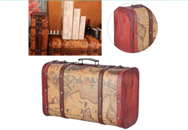 Paperboard Suitcases, Vintage Suitcase Portable Composite Wood Map Pattern Design Vintage Storage Chest | EZ Auction