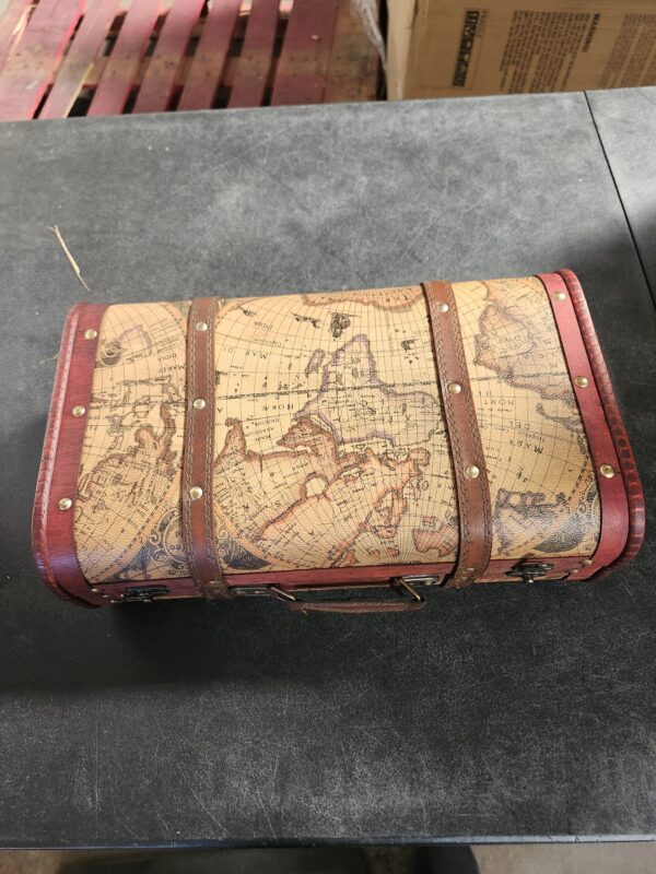 Paperboard Suitcases, Vintage Suitcase Portable Composite Wood Map Pattern Design Vintage Storage Chest | EZ Auction