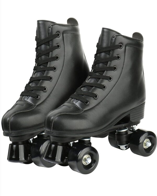 SIZE - (8.5)Tmore Roller Skates for Women and Men, Classic Double-Row Indoor Outdoor Roller Skates High-Top Premium PU Leather Adjustable Light Up Four-Wheel Unisex Quad Roller Skates for Beginner Girls Boys | EZ Auction