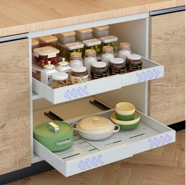 Pull Out Cabinet Organizer with Adhesive,12.4"-20.4" Expandable Slide Out Drawers for Kitchen Cabinets,No Screw Adjustable Cabinet Organizer Drawer for Kitchen Pantry Bathroom | EZ Auction