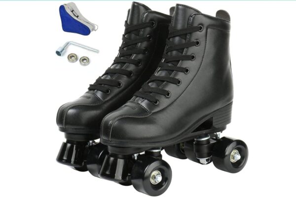 SIZE - (8.5)Tmore Roller Skates for Women and Men, Classic Double-Row Indoor Outdoor Roller Skates High-Top Premium PU Leather Adjustable Light Up Four-Wheel Unisex Quad Roller Skates for Beginner Girls Boys | EZ Auction