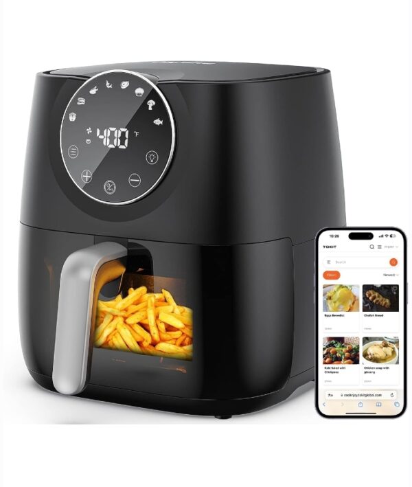 JOYAMI Air Fryer 6 QT, Air Fryer with Window, Online Recipes, 8 Cooking Functions for Air Fry, Bake, Roast, Broil & More, Nonstick Basket Dishwasher Safe, 1700W, Black | EZ Auction