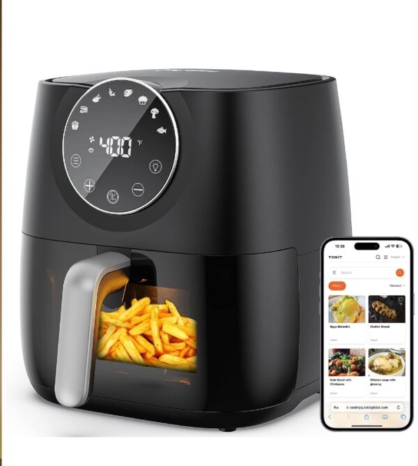 JOYAMI Air Fryer 6 QT, Air Fryer with Window, Online Recipes, 8 Cooking Functions for Air Fry, Bake, Roast, Broil & More, Nonstick Basket Dishwasher Safe, 1700W, Black | EZ Auction