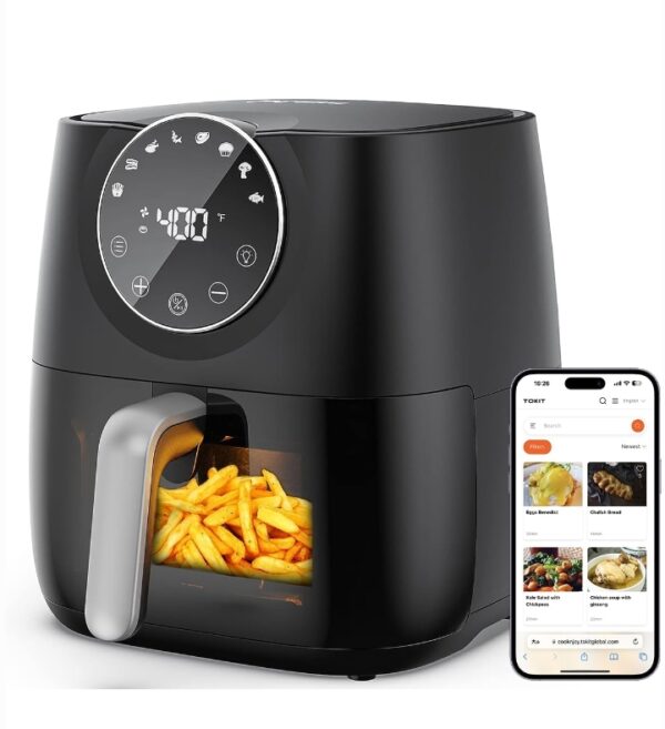 JOYAMI Air Fryer 6 QT, Air Fryer with Window, Online Recipes, 8 Cooking Functions for Air Fry, Bake, Roast, Broil & More, Nonstick Basket Dishwasher Safe, 1700W, Black | EZ Auction