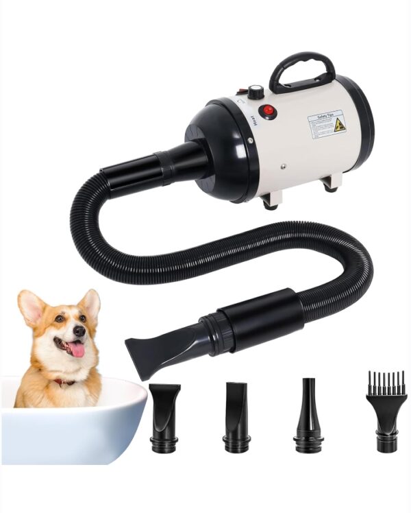 Dog Dryer for Large Dogs, 5.2HP 3800W High Velocity Pet Hair Dryers with Heater for Grooming, Spind Temperature Adjustable Pet Dryer Machine with 4 Nozzles Secadora Para Perro (Beige) | EZ Auction