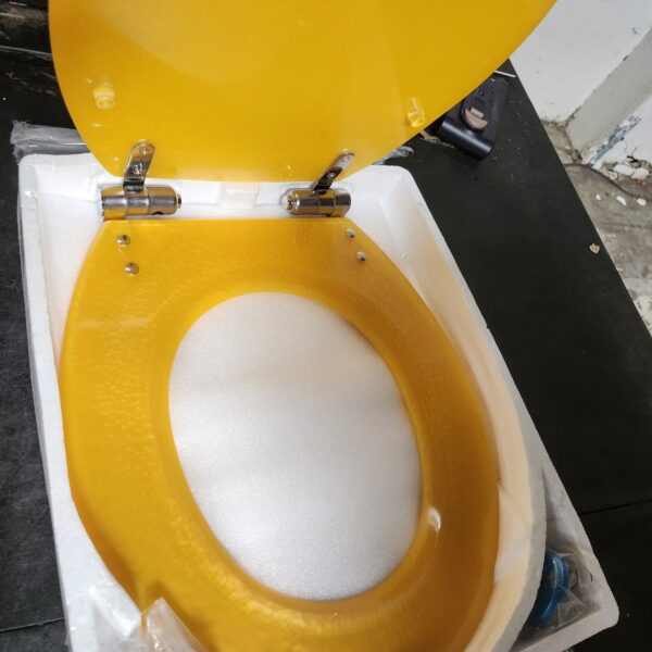 Elongated Toilet Seat Yellow concrete wall Resin Toilet Seat Quietly Slow Close with Quick-Release Hinges Toilet Seat with Cover Easy to Clean Install | EZ Auction