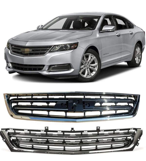 Front Upper & Lower Grille 2014 2015 2016 2017 2018 2019 2020 Compatible with Chevrolet Chevy Impala Bumper Grille Assembly Direct Replacement Chrome | EZ Auction