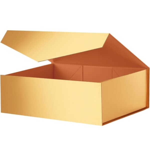 Large Gold Collapsible Gift Box with Magnetic Closure Lid 13.5x9x4.1 Inches, Bridesmaid Proposal Box, Rectangle Present Box (Glossy Gold, 2 Pack) | EZ Auction