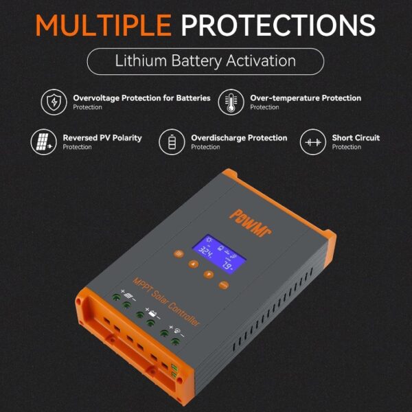 PowMr MPPT Charge Controller 60 amp 12V/24V/48V/160V(Max)DC Input, LCD Display Solar Charge Controller for Vented Sealed Gel NiCd Lithium Battery, Support 12(Max) Connections in Parallel | EZ Auction