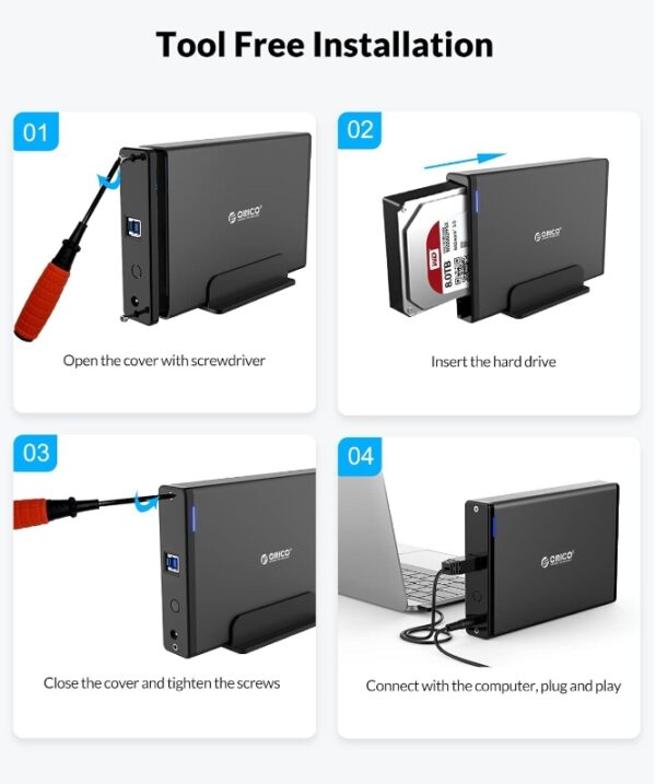 ORICO 3.5'' Hard Drive Enclosure for HDD/SSD USB 3.0 to SATA Vertical External Hard Drive Docking Station Support UASP Up to 16 TB-7688U3 | EZ Auction