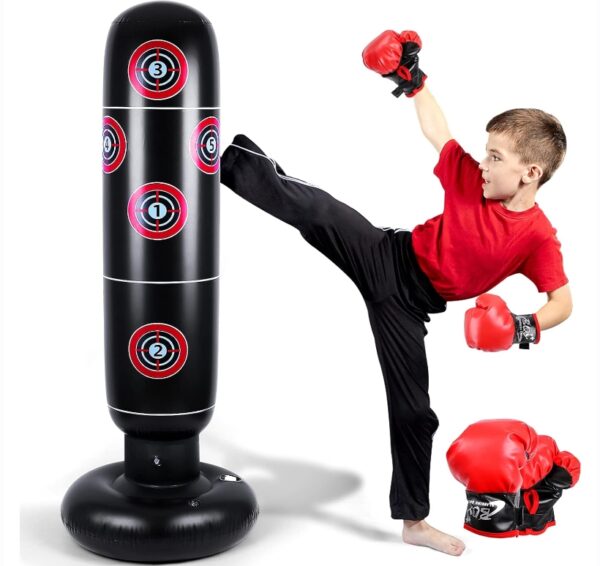 *** BOXING GLOVES ARE MISSING *** Inflatable Punching Bag for Kids - 63" Inflatable Kid Boxing Bag - Children Sports Toy Free Standing Bounce Back Tumbler for Sparring Boxing Bag Suitable for Karate Kickboxing - Gift for Boys & Girls | EZ Auction