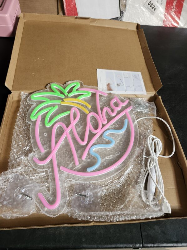 Aloha Palm Tree Neon Sign for Beach Party, Tropical Summer Aloha Led Sign for Hawaiian Tiki Bar Wall Decor, Pink Blue Green Aloha Wave Coconut Light Up Sign for Holiday Hawaii Beer Bar Decorations | EZ Auction