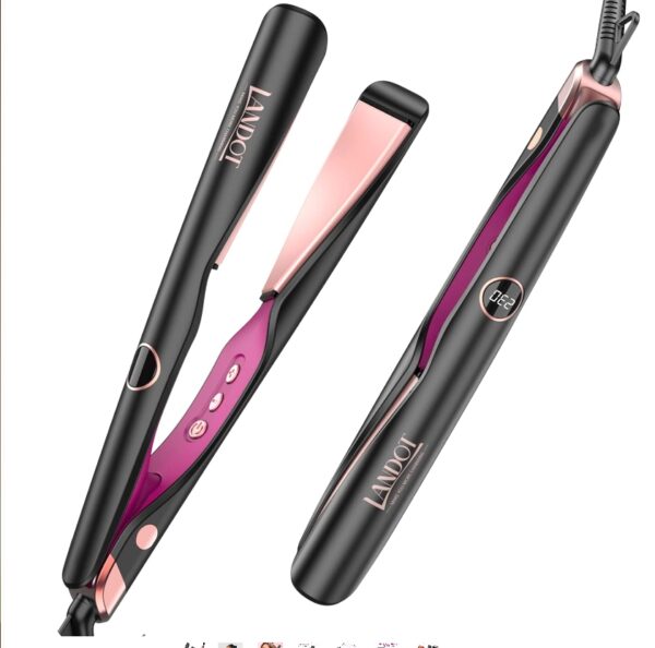 LANDOT Hair Straightener Flat Curling Iron: Straightener and Curler 2 in 1 - Twist Straightening Curling Iron Combo for Curl Wave Straighten Women Hair - 1 Inch Dual Voltage | EZ Auction