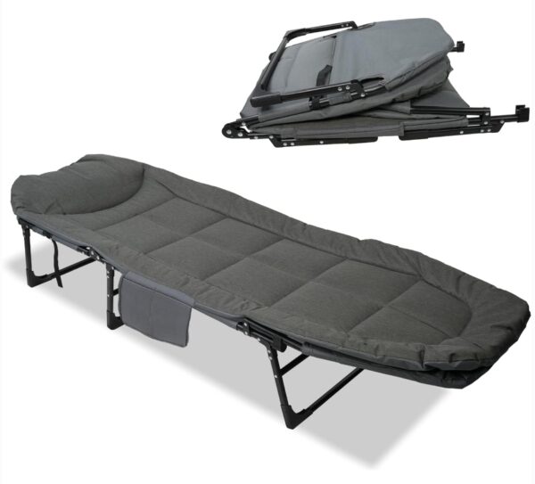 TRY & DO Camping Cots for Adults, Folding Sleeping Cot Bed with Mattress, Sleeping Cots for Adults with Gear Adjustable Height Powder-Coated Steel Frame Camp Bed for Travel, Office, Home, Dark Grey | EZ Auction