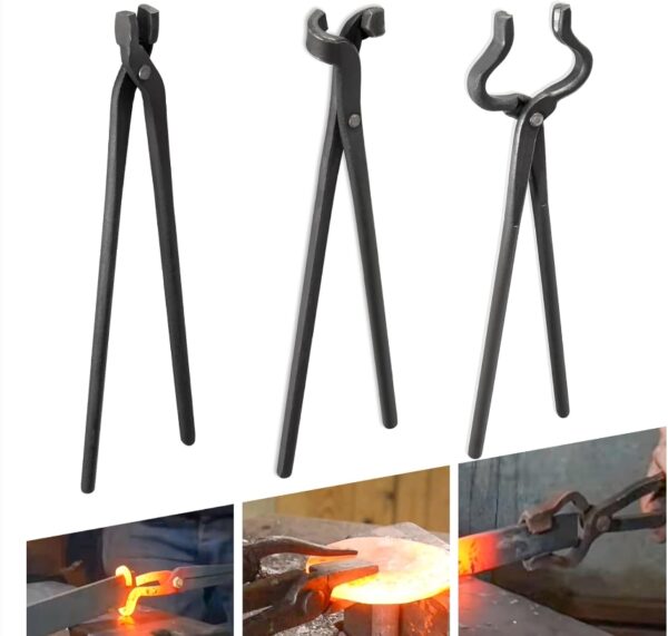 Blacksmith Tongs Knife Making Tongs Set V-Bit Blade Tongs, Blade Tongs, Flat Tongs, Assembled Blacksmithing Bladesmith Steel Forge Tongs (3PCS) | EZ Auction