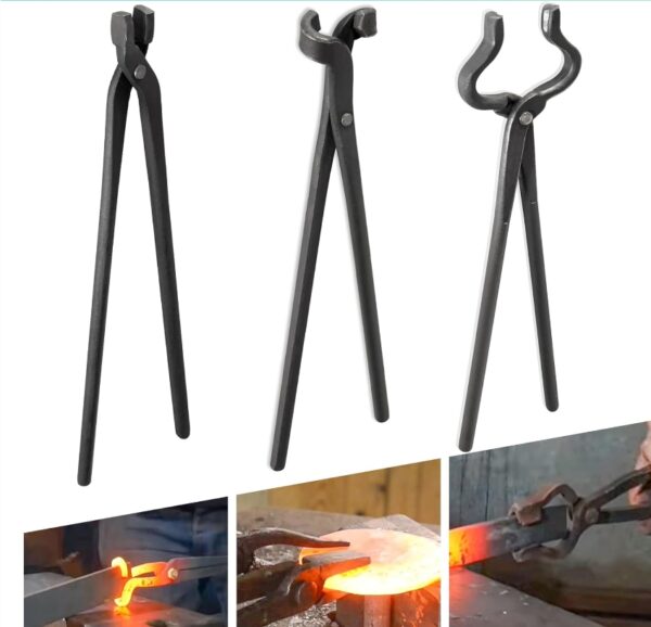 Blacksmith Tongs Knife Making Tongs Set V-Bit Blade Tongs, Blade Tongs, Flat Tongs, Assembled Blacksmithing Bladesmith Steel Forge Tongs (3PCS) | EZ Auction