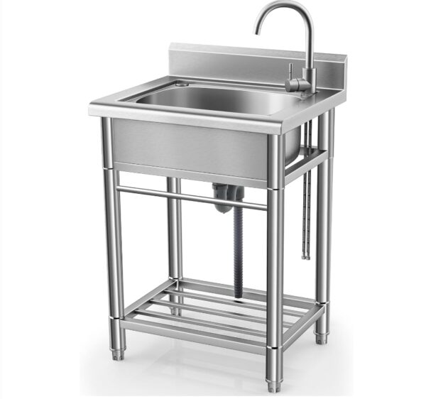 Utility Sink Free Standing Single Bowl Kitchen Sink with Cold and Hot Water Pipe Stainless Steel Sink for Laundry Room Bathroom Farmhouse | EZ Auction