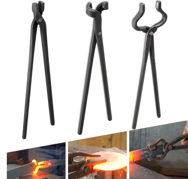 Blacksmith Tongs Knife Making Tongs Set V-Bit Blade Tongs, Blade Tongs, Flat Tongs, Assembled Blacksmithing Bladesmith Steel Forge Tongs (3PCS) | EZ Auction