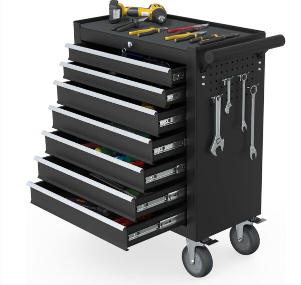 7-Drawer Rolling Tool Chest, Tool Box with Wheels and Drawers, High Capacity Detachable Mobile Tool Storage Cabinet for Workshop, Garage, Mechanics and Repair Room (Black) | EZ Auction