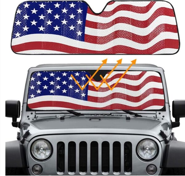 Big Hippo Windshield Sun Shade, American Flag Sun Shade for 2007-2023 Wrangler Rubicon Sahara TJ JK JKU 2 & 4 Door- Car Sun Shade Keeps Vehicle Cool Sun Visor Protector | EZ Auction