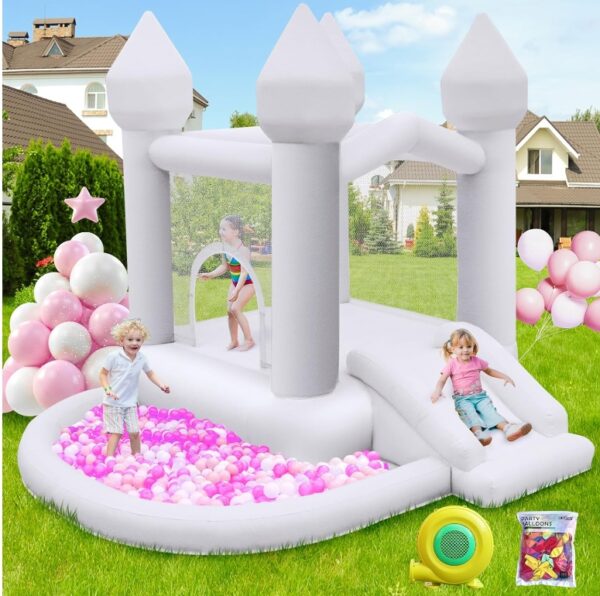 FBSPORT White Bounce House, Inflatable Bouncer with Air Blower,Indoor & Outdoor Bouncy Castle with Big Ball Pit for Wedding Party Kids Birthday Party, Easy to Install | EZ Auction