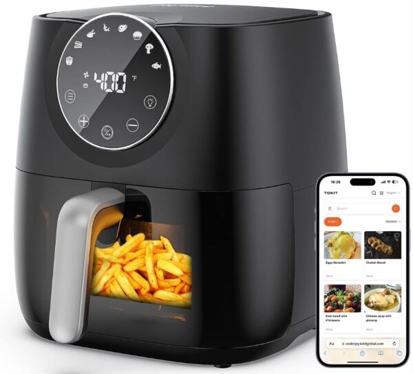 JOYAMI Air Fryer 6 QT, Air Fryer with Window, Online Recipes, 8 Cooking Functions for Air Fry, Bake, Roast, Broil & More, Nonstick Basket Dishwasher Safe, 1700W, Black | EZ Auction