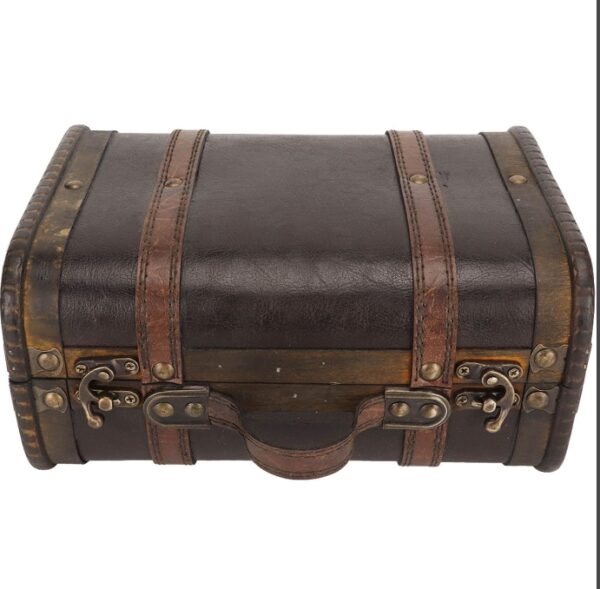 Retro Wooden Suitcase, Artificial Leather Jewelry Storage Box Decoration Black Brown, Large Capacity Suitcase Storage Box, Vintage Trunk, Widely Applicable Decorative Suitcase | EZ Auction