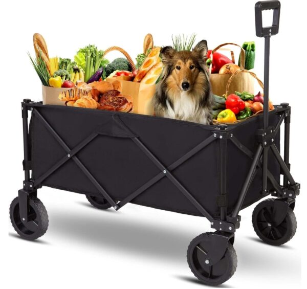 *** ILLUSTRATIVE IMAGE *** Collapsible Folding Wagon Cart Foldable: Portable Utility Pull Carts with All Terrain Wheel Multipurpose Heavy Duty Wagons for Outdoor Wide Camping Beach Sand Fishing Black | EZ Auction