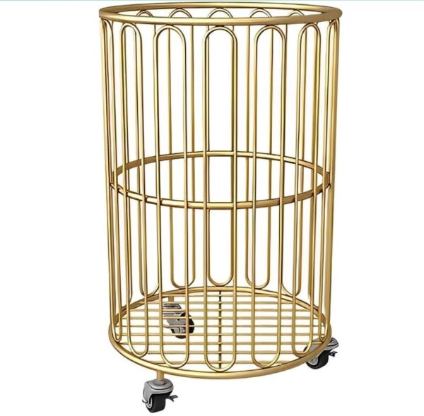 Laundry Basket with Wheels,Metal Rolling Laundry Basket,Dirty Clothes Storage Bin for Bathroom Bedroom Hotel Rooms Organize,Gold | EZ Auction