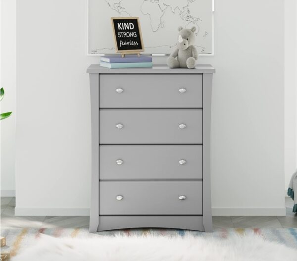 Storkcraft Crescent 4 Drawer Chest (Pebble Gray) – GREENGUARD Gold Certified, Easy-to-Match Chest of Drawers for Nursery and Kids Bedroom, Dresser Organizer for Children’s Bedroom | EZ Auction